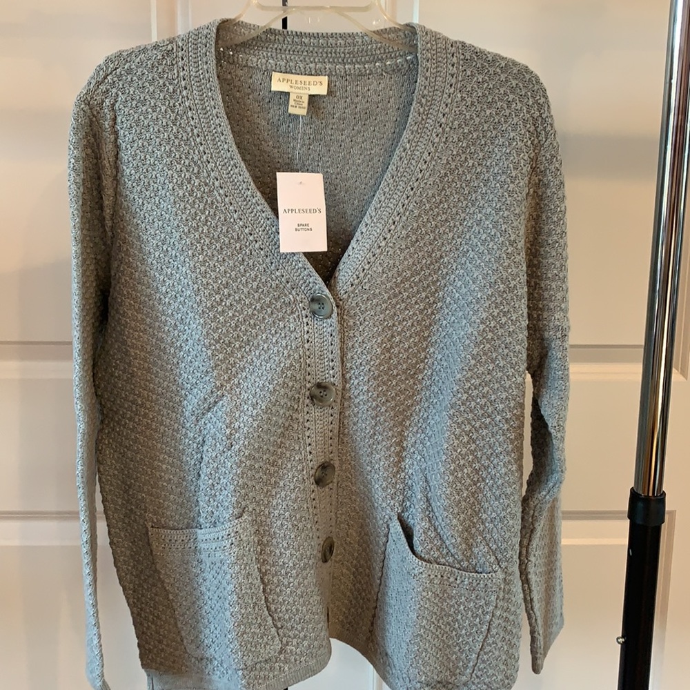 Appleseed's Knit Button Down Gray Cardigan Sweater NWT